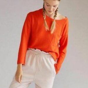 NWT ANTHROPOLOGIE DAILY PRACTICE ORANGE THERMAL TOP SHIRT XS